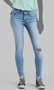 $54 Levi's 710 Women Blue Skinny Raw Hem Distressed Denim Jeans Pants W26 L30 - Picture 1 of 2