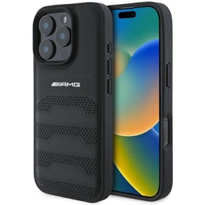 Case iPhone 16 Pro Max Mercedes AMG Genuine Leather Perforated Black Logo - Picture 1 of 8