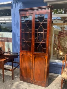 Antique English Mahogany Corner Cupboard, Glazed Doors to Top. - Picture 1 of 8