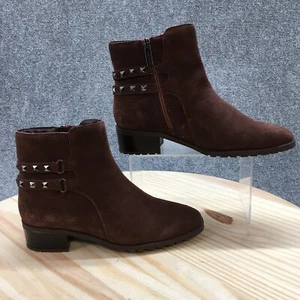 Anne Klein Ankle Boots Womens 8M Brown Caimile Square Toe Zip Casual Suede - Picture 1 of 17