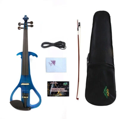 4/4 Full Size 4 String Electric Violin Solid Wood with Bow and Case,Blue Color - Image 1 of 4