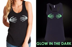 Damen Skelett Hände Tank Top Racerback Halloween leuchten im Dunkeln gruseliges Geschenk - Bild 1 von 5