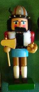 Viking Nutcracker Wooden w Hatchet Axe Helmut and Sheild ~ Warrior - Picture 1 of 4