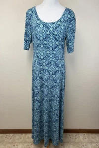 Lularoe 2XL Ana Maxi Dress Blue Floral Medallion Cottony Knit - Picture 1 of 4