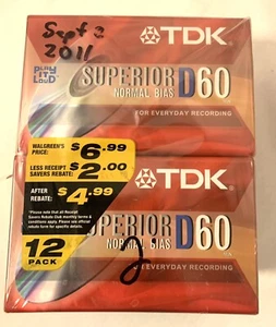 12 Pack TDK D60 Blank Audio Cassette Tapes High New Sealed! - Picture 1 of 2