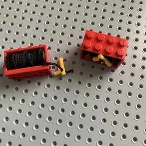 2 Red Hose Holder 2x4x2 w Black Reel Drum String Yellow Nozzle LEGO Fire Station - Picture 1 of 6