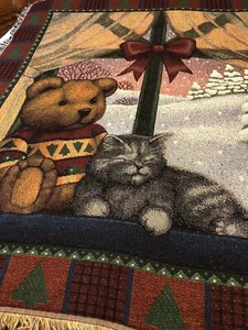 American Weavers "Christmas Bear & Cat " Throw/Blanket Fringed 50" X 57” - Bild 1 von 7