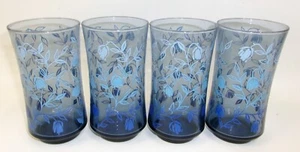 4 Vintage Retro Libbey Ombre Blue Floral 5" Drinking Glasses Tumblers - Picture 1 of 2