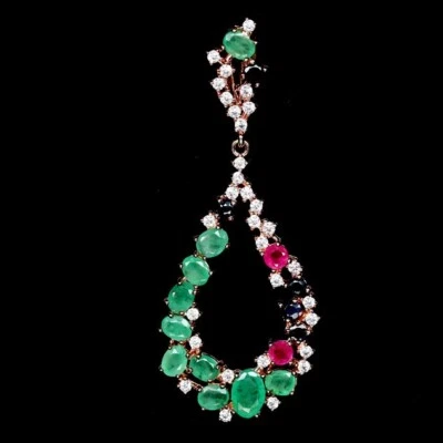 Smaragd Rubin Saphir Anhänger 925 Silber 585 Roségold vergoldet - Bild 1 von 3