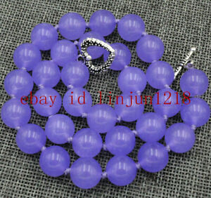 Natural 12mm Lavender Jade Gemstone Beads Necklace Tibetan Silver Clasp 18'' AAA
