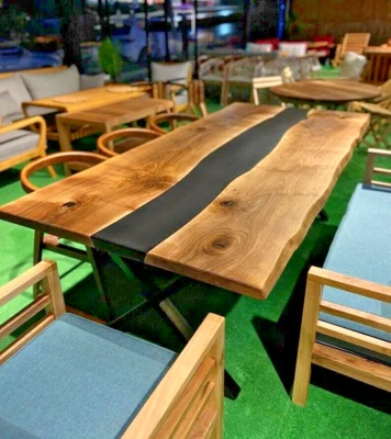 Black Epoxy Resin Art, Epoxy Resin Accacia Wood Table Top For Dinning Decor - Image 1 of 4