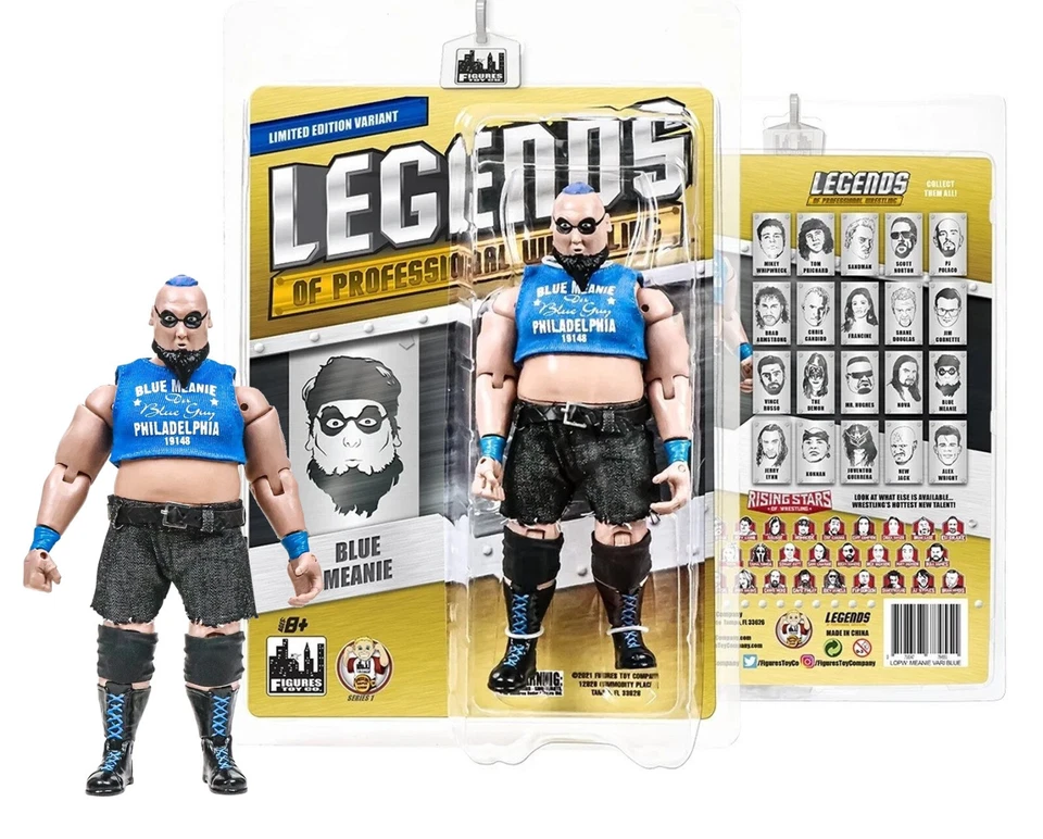 Figura Legends of Professional Wrestling The Blue Meanie (camisa azul) 7 pulgadas en paquete Foto 1 de 1