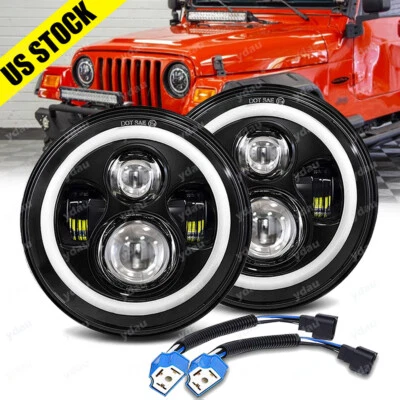 Par de faros LED redondos de 7 pulgadas ojos angulares DRL para Jeep Wrangler JK LJ TJ CJ Foto 1 de 4