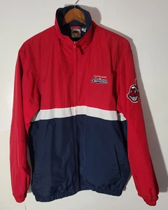 Vintage Cleveland Indians Red/Blue Embroidered Men's Medium Lined Windbreaker - Picture 1 of 8