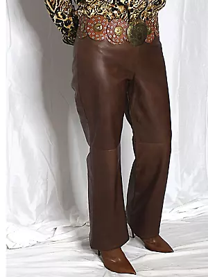 Womens Leather Pants Brown 8 SOFT Lambskin Danier Vintage Y2K 90s Bootcut - Image 1 of 4