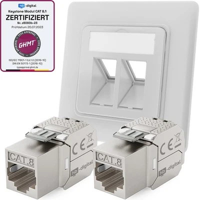 CAT 8.1 Netzwerkdose Unterputz Datendose Anschlussdose LAN DSL Dose 2-Port RJ45 - Bild 1 von 4