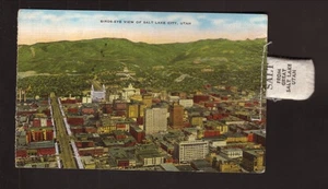 1959 Aerial View of Salt Lake City Linen Postcard w/Bag of Great Salt Lake Salt - Picture 1 of 2