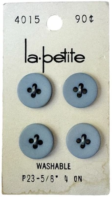 Buttons Blue Round 4-Hole 4-Pack 5/8" Flat Dull La Petite Vintage Lansing 4015 - Image 1 of 4