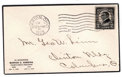 #610 Harding 1923 FDC - 1st Geo Linn on Mourning Cover - Image 1 of 2