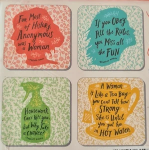 VERPACKTES SET MIT 4 UNTERSETZERN: "THE FEISTY FEMININE" lustige Zitate, Geschenk für jeden Anlass - Bild 1 von 6
