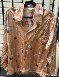 Vintage Men's Lancer California Shiny Polyester Art Deco Disco Shirt Sz L - Picture 1 of 3