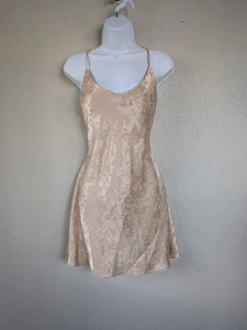 Victoria's Secret Slip Dress Womens M Beige Satin Jacquard Slip Floral Backless - Picture 1 of 10