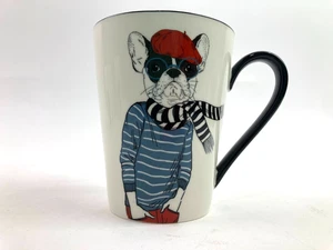 Hipster Französische Bulldogge Kaffeebecher Tasse 16,5 Unzen Steinzeug Hund im Pullover Schal NEU - Bild 1 von 6