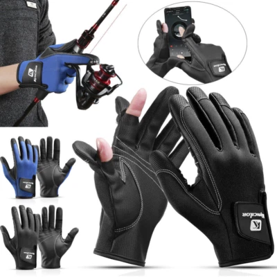 2 Cut Half-Finger Flexible Anti-Slip Fleece Fishing Cycling Gloves for Men Women - Image 1 of 4