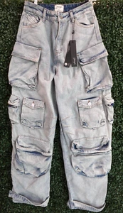 YoungLA Carryall Cargo Baggy Blue Denim Jeans Light Wash Women's Size S - New - Picture 1 of 18