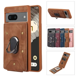 Funda protectora con soporte de anillo de metal de cuero ranuras para tarjetas a prueba de golpes para teléfono Google Pixel - Imagen 1 de 49
