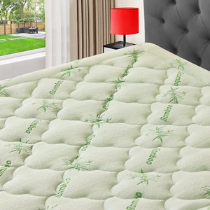 Soft Cooling Pillow Top Mattress Topper Bamboo Pad Cover, Deep Pocket - Picture 1 of 12