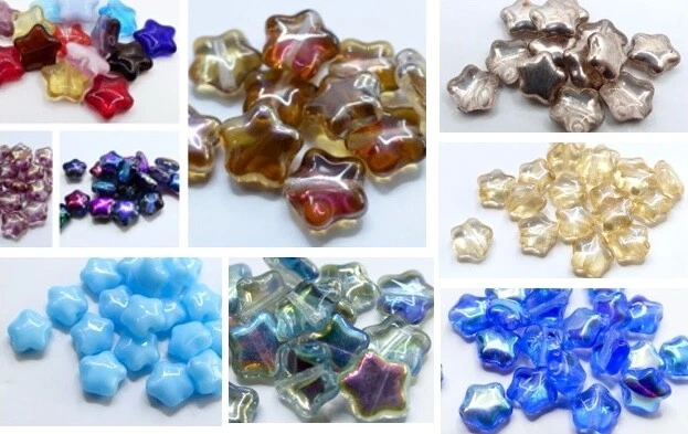 6, 8, 10, 12MM CZECH PRESSED GLASS STAR BEADS - HOLE THROUGH - (VARIOUS COLOURS) - Image 1 of 1