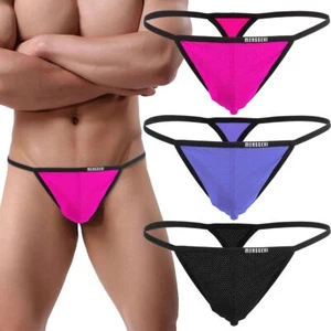Men's Sexy T-Back G-string Thong Bikini Underwear Cotton Micro Pouch USA Stock - Picture 1 of 15