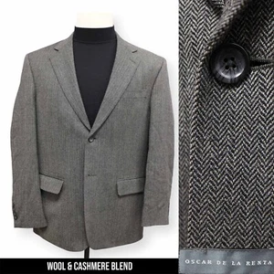 OSCAR DE LA RENTA mens gray HERRINGBONE sport coat suit jacket blazer 42 S - Picture 1 of 16