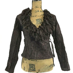NELLI Janice Jaraicie Wickeltop SMALL Wolle Bl Braun Fransen Bluse Unikat Sexy - Bild 1 von 7