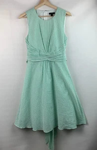 J. Crew Dress Fit/Flare Green/White Stripe Round Neck Sleeveless Sash Tie Size 4 - Picture 1 of 8