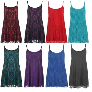 Womens Plus Size Floral Lace Lined Strappy Camisole Sleeveless Ladies Swing Vest - Picture 1 of 13