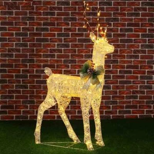 Renna Luminosa Natale Grande 130 cm Intreccio Corda Esterno 240 LED Bianco Caldo - Foto 1 di 5