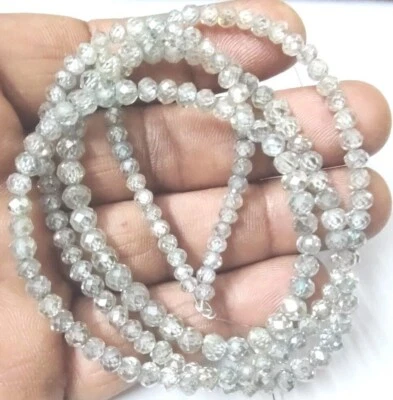 Diamond White Necklace 925 Silver Clasp 18 inch Faceted Beads 5-6 mm Certified - Image 1 of 4