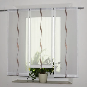 Scheibengardine 3 Teile Bistro Vorhang modern Voile dunkelbraun Wellen Gardine - Bild 1 von 17