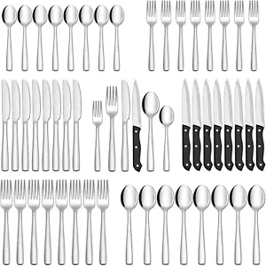 48 teiliges Silberbesteck Set mit Steakmessern Edelstahl Besteck Besteckset - Bild 1 von 13
