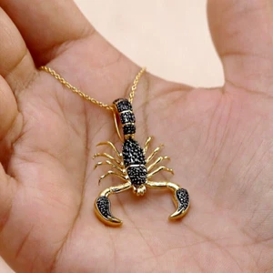 Scorpion Pendant Necklace 2Ct Round Cut Black Simulated Diamond 14K Gold Plated - Picture 1 of 3
