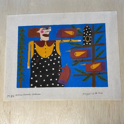 Chris Roberts-Anteau Hand Painted Needlepoint Canvas Woman With Birds 1998 Gift - Image 1 of 4