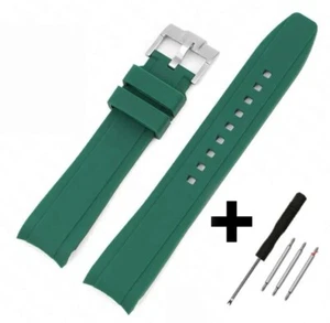 Correa de reloj de goma de silicona verde 20 mm extremo curvo para Rolex Submariner, Seiko - Imagen 1 de 11