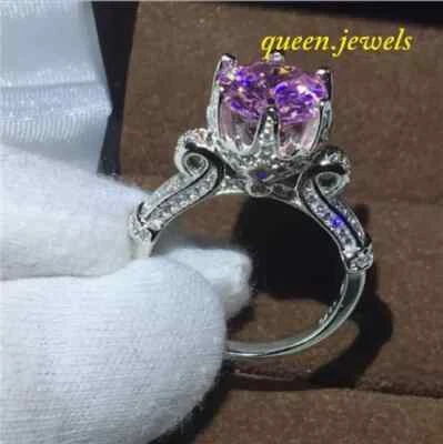 Round Cut 3.14CT Lab-Created Pink Sapphire Wedding Ring 14K White Gold plated Foto 1 de 4