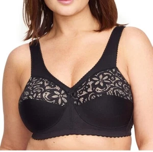 Glamorise #1001 Full Figure Cotton Blend Support Bra Black/Beige Size 46J NWOT - Picture 1 of 6