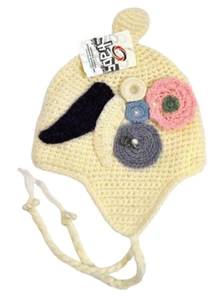 NWT Chaos Cream Knit Winter hat Ear Flaps Applique Flowers Boho Florette - Picture 1 of 4