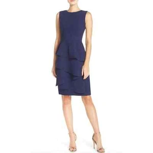 Eliza J Ella Damenkleid Größe 14 Rüschen Kaskade knielang indigoblau neu mit Etikett - Bild 1 von 11