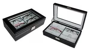 6 Black Leather Eyeglass Sunglass Glasses Storage Display Grid Case Box 6001 - Picture 1 of 6