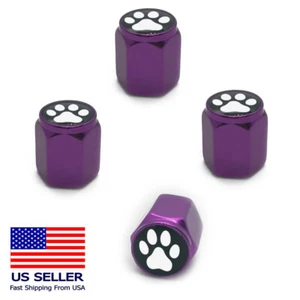4PC Aluminum Alloy Wheel Tire Valve Air Cover Stem Caps Dog Cat Paw Print Purple - Picture 1 of 1